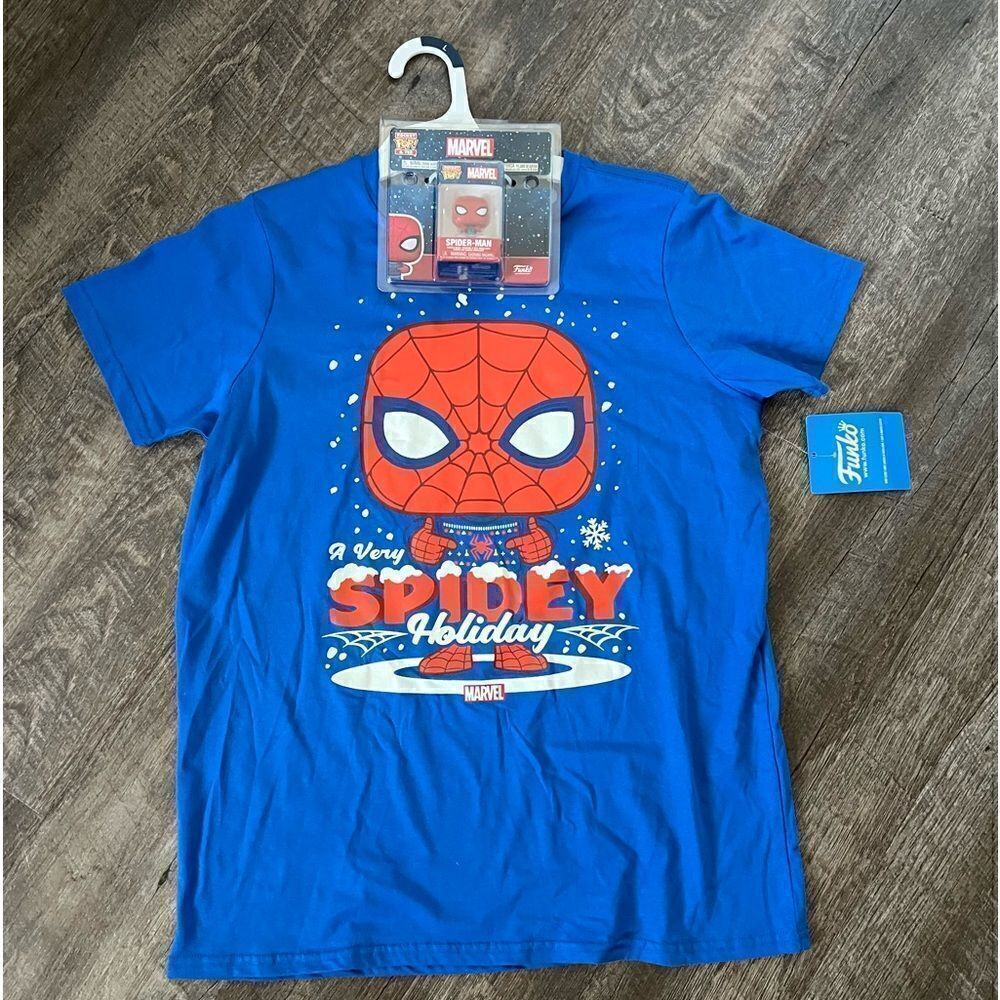 Spiderman Holiday Shirt Spidey Pocket Pop! Funko Marvel Boys Large Graphic